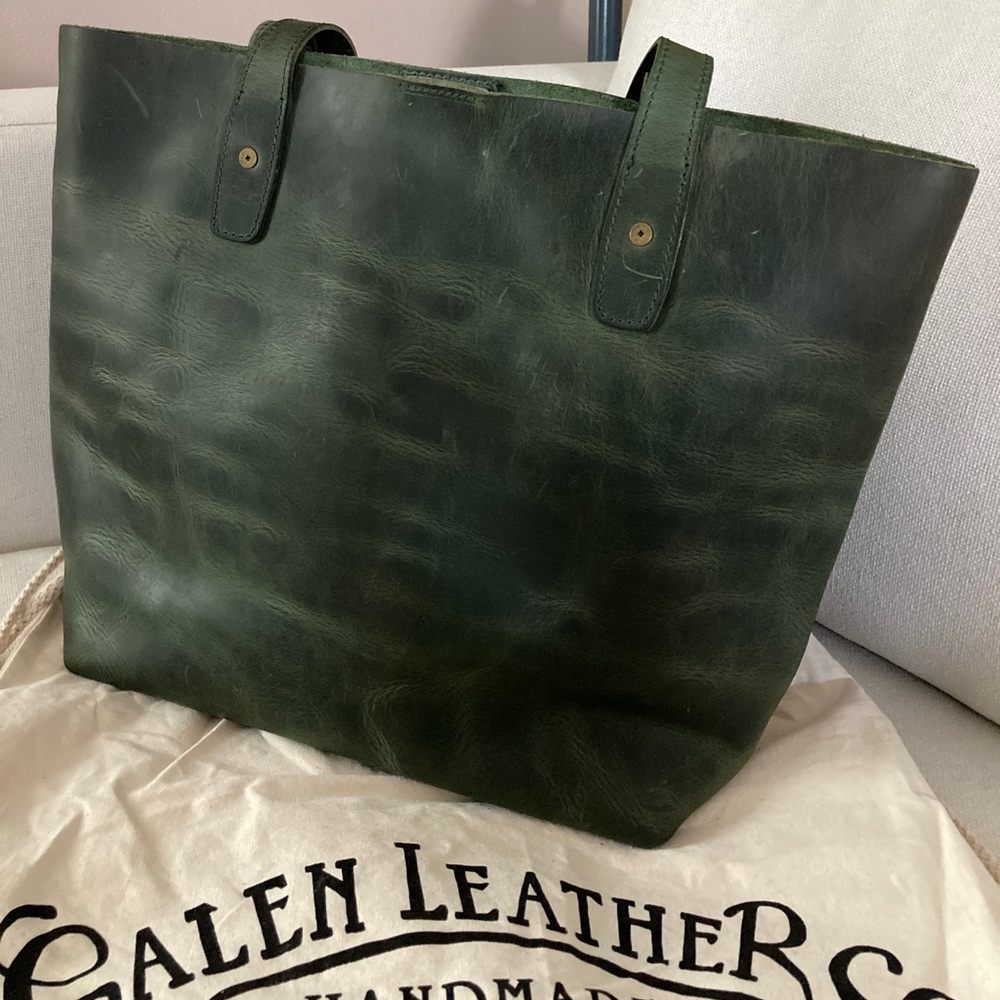 Galen Leather Crazy Horse Forest Green Tote
